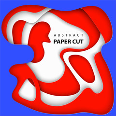 Poster - Vector background with white, red and blue colors paper cut shapes. 3D abstract paper art style, design layout for business presentations, flyers, posters, prints, decoration, cards, brochure cover.