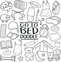 Wall Mural - Go to Bed Sleeping Traditional Doodle Icons Sketch Hand Made Design Vector