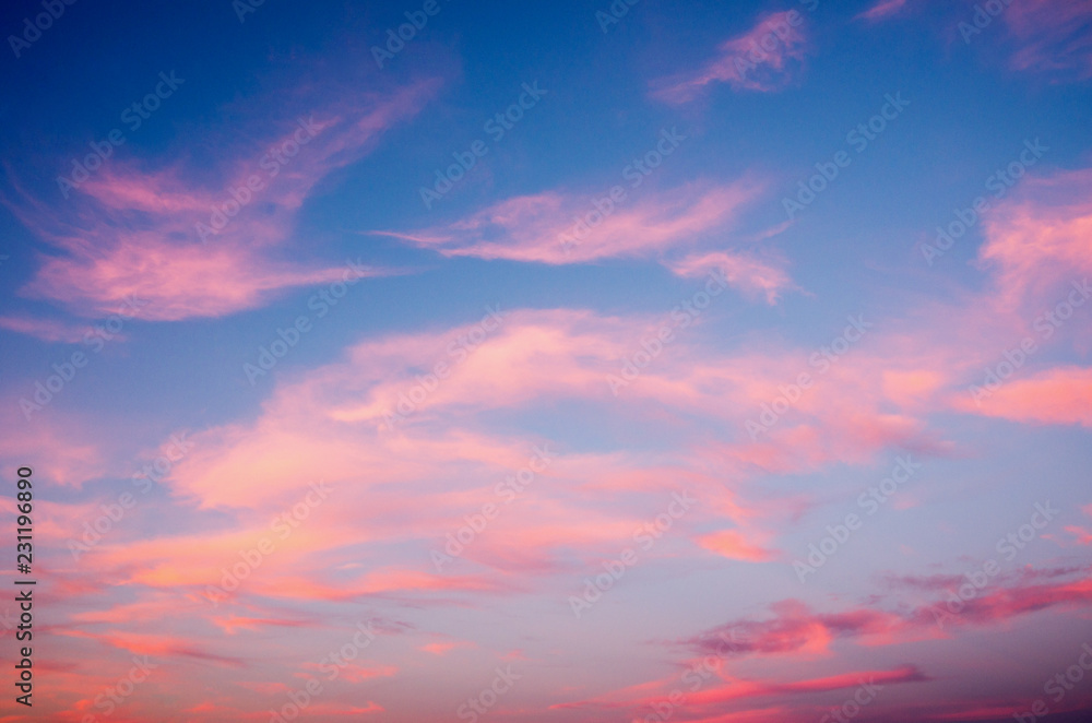 Sunset sky with pink clouds Stock Photo | Adobe Stock