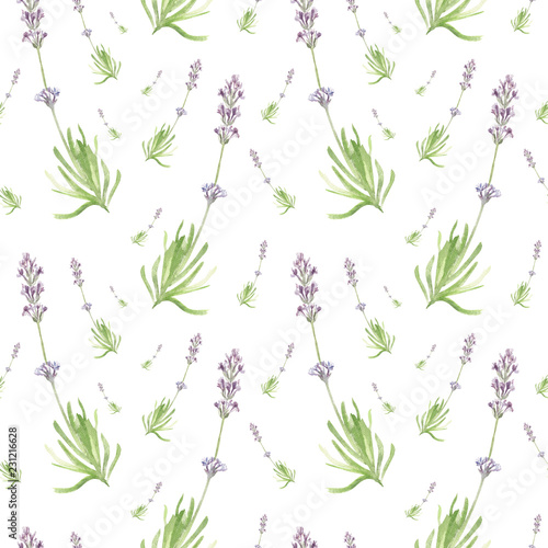Fotomural Hand drawn watercolor seamless pattern of delicate elegant lavender