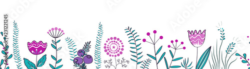 Vector seamless border with forest and meadow plants. Background for frames, ...