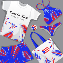Set Of National Beachwear : Puerto Rico : Vector Illustration