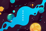 space background in cartoon style. liquid. planets,  universe. vector illustration. background.