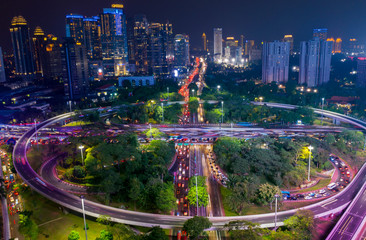 Beautiful Semanggi bridge with Jakarta cityscape