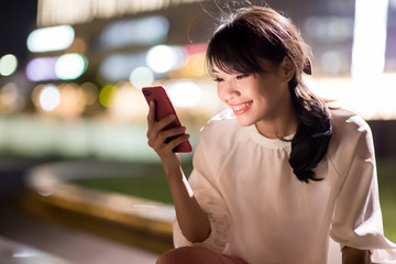 Wall Mural - woman use phone happily