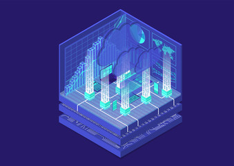 Wall Mural - Cloud Computing isometric vector illustration. Abstract 3D infographic with mobile devices