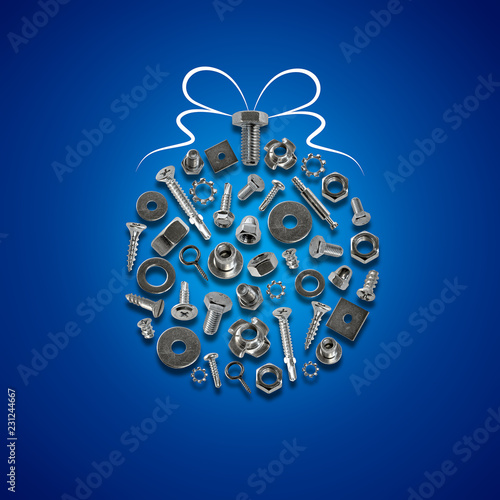 Fotografía bolts, nuts, nails, screws, tools christmas decorations blue