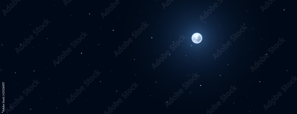 Night background with full moon on starry background. - obrazy, fototapety, plakaty 