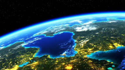 Wall Mural - amazing view on planet earth with glowing lights of cities. 4k. ultra high definition. 3840x2160. se