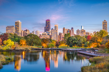 Fototapete - Lincoln Park, Chicago, Illinois Skyline