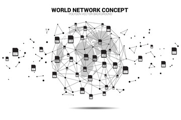 Poster - Vector Polygon dot world globe wrap with dot connect line shaped and sim card icon . Concept for international sim card service  and network.