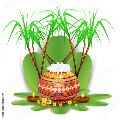 Happy Pongal Poster Or Banner Design With Traditional Pot