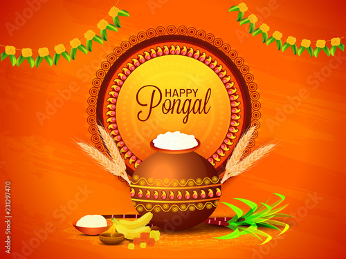 South Indian Harvest Festival Happy Pongal Celebrations Banner Or