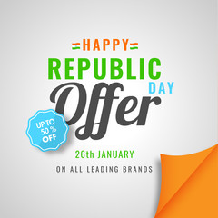 Sticker - Sale template design upto 50% discount offer for Happy Republic Day sale.