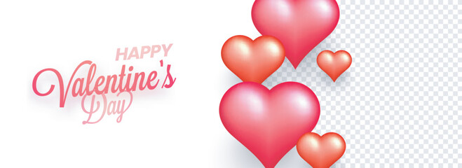 Wall Mural - Happy Valentine Day poster or banner design decorated with glossy hearts on white background with space for your product image.