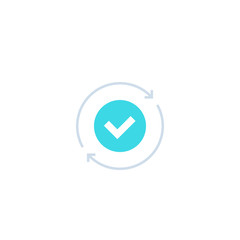 exchange, convertation completed icon with checkmark and arrows in circle