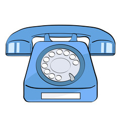 Pop art background blue old phone on white for your offer. Vector colorful hand drawn illustration in retro comic style.