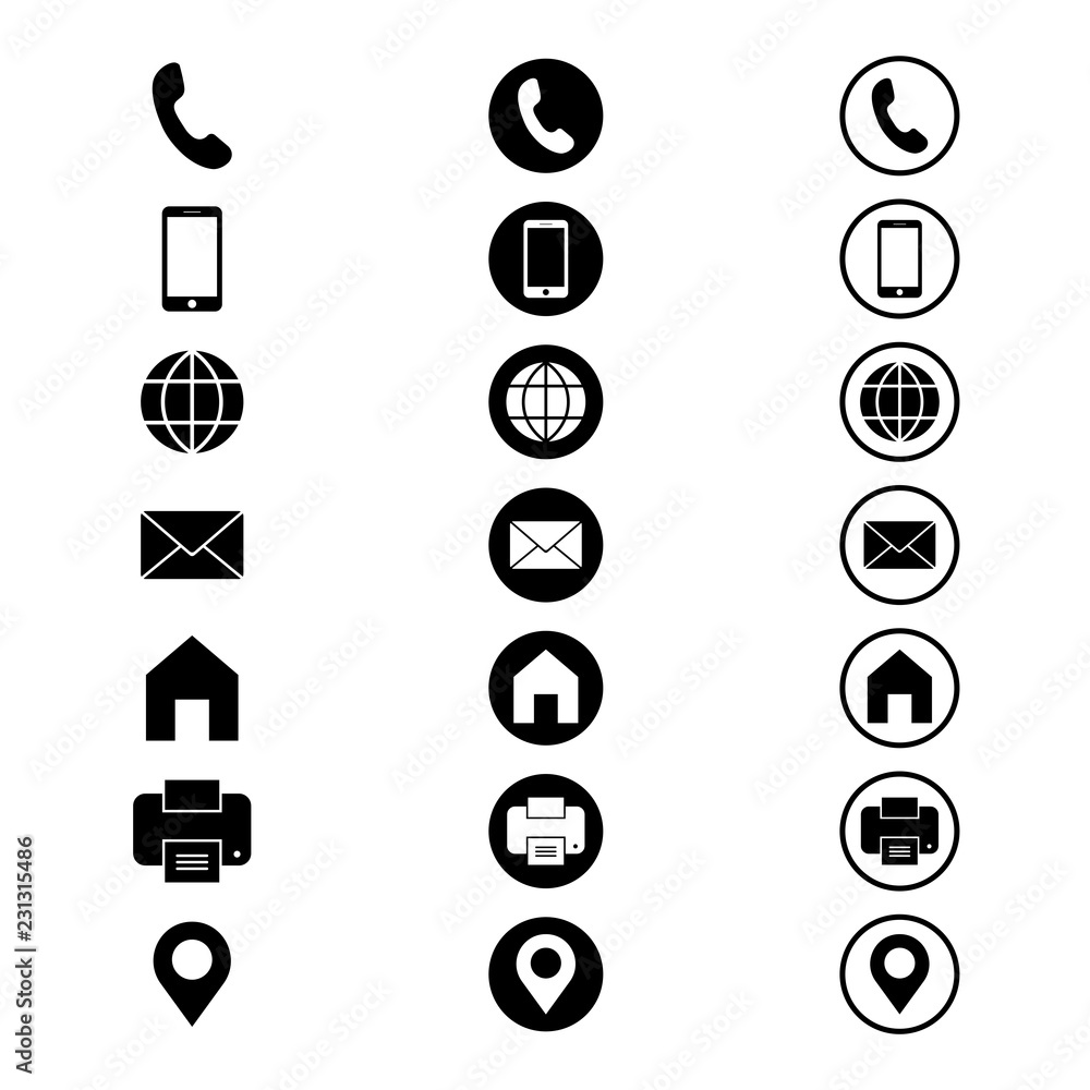 Business card icon set in modern flat design isolated on white ...