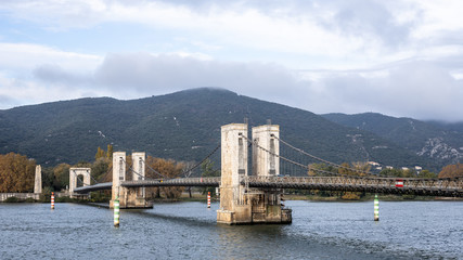 Wall Mural - Le pont du Robinet relie la Drôme et l'Ardèche par dessus le Rhône