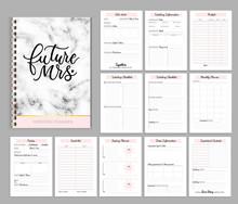 Wedding Planner Printable Design With Checklists, Important Date, Notes Etc. Vector Illustration