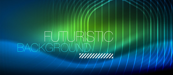 Neon glowing lines, magic energy space light concept, abstract background wallpaper design