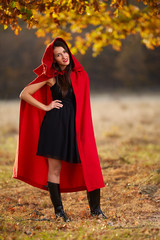 Wall Mural - Red Riding Hood cosplay in the forest