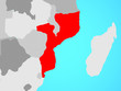 Mozambique on blue political globe.