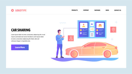 Wall Mural - Vector web site gradient design template. Car sharing and taxi app. Landing page concepts for website and mobile development. Modern flat illustration.