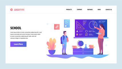 Wall Mural - Vector web site design template. School education. Teacher gives lesson to pupil. Landing page concepts for website and mobile development. Modern flat illustration.