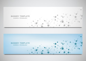 Wall Mural - vector banners and headers for site with molecules background and neural network. genetic engineerin