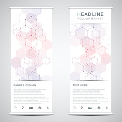 Wall Mural - roll up banner stands with abstract geometric background from hexagons pattern. hi-tech digital back
