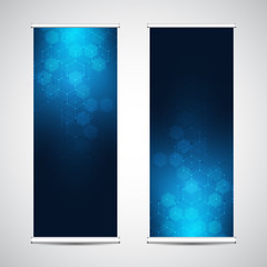 Wall Mural - roll up banner stands with abstract geometric background of hexagons pattern. hi-tech digital backgr