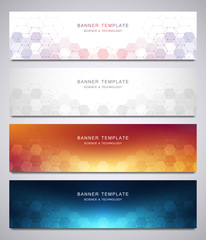 Wall Mural - Set of vector banners and headers for site with medical background and hexagons pattern. Abstract geometric texture. Modern design for decoration website and other ideas.