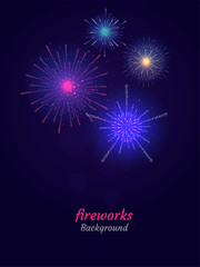 Wall Mural - Colorful Fireworks on night sky background. Vector illustration