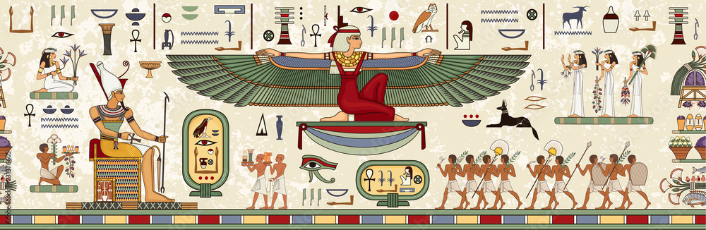 Ancient egypt background.Egyptian hieroglyph and symbol - obrazy, fototapety, plakaty 