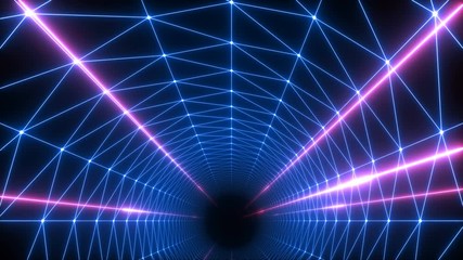 Wall Mural - Retro-futuristic 80s tunnel grid background. Perfectly seamless looped opener animation.