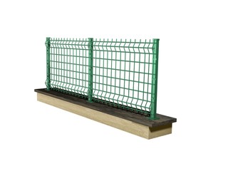 grating wire industrial fence panels, green pvc metal fence panel  on isolated white background 3D illustration