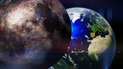 Wall Mural - planet earth behind the moon