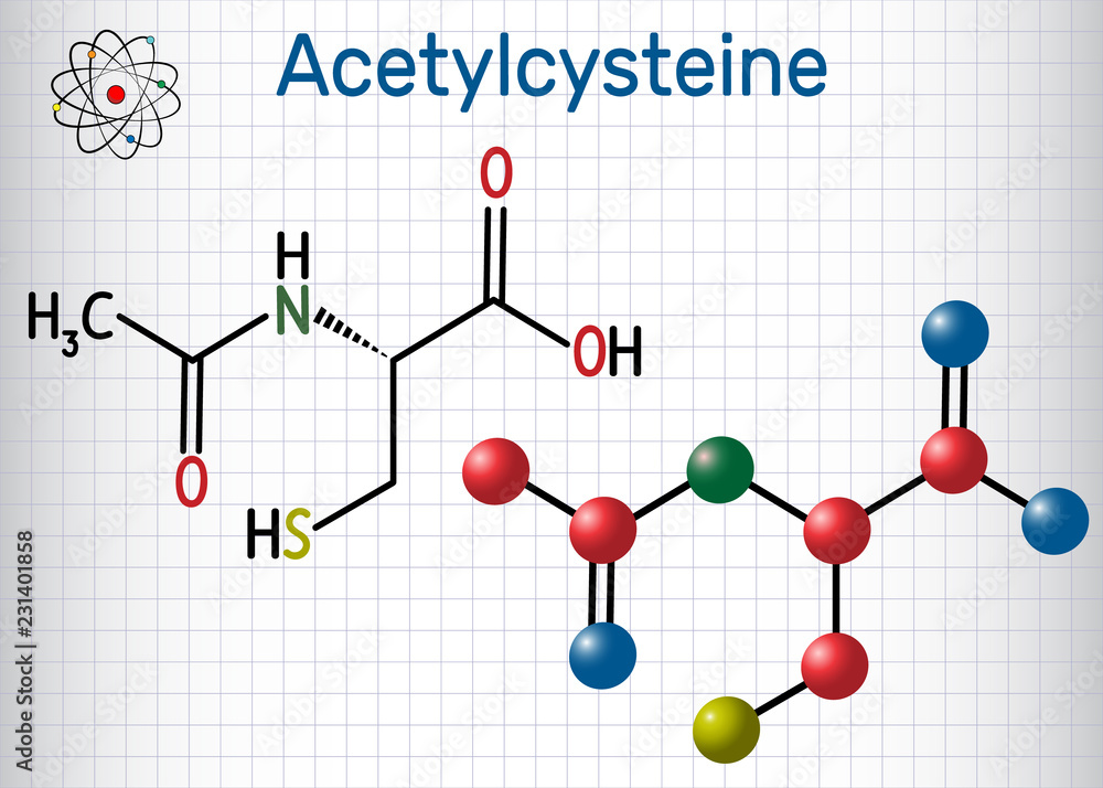 Nac Function Acetylcysteine (N-acetylcysteine, NAC) drug molecule. Structural ...