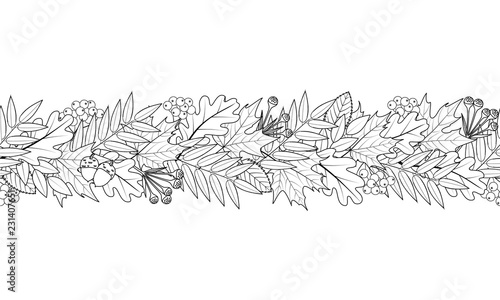 Autumn Leaves Seamless Garland Decor Included Rowan Berries Bunch