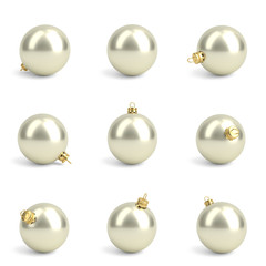 Wall Mural - Collection of silver christmas balls. White isolated. 3D render