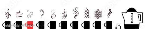 Fotografía Collection of hot drinks icon with steam symbols isolated