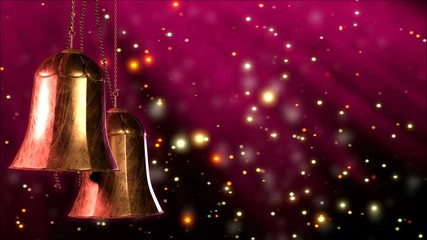 Wall Mural - two rotating christmas bells with glitter bokeh background. Seamless loop. 3D render