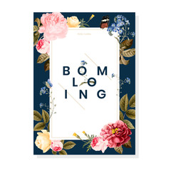 Canvas Print - Blooming floral frame card illustration
