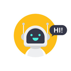 Robot icon. Bot sign design. Chatbot symbol concept. Voice support service bot. Online support bot. Vector illustration.