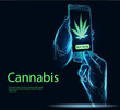 © Irina Shi - E-Commerce Online Recreational Marijuana and Cannabis Shop in Mobile phone. Abstract polygonal wireframe. low poly vector