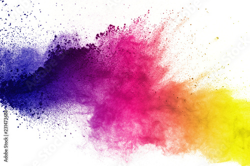 Fotomural Freeze motion of colored powder explosions isolated on white background