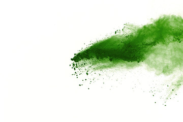 Wall Mural - abstract powder splatted background,Freeze motion of green powder exploding/throwing green dust