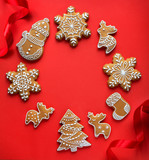 Fototapeta Na drzwi - Christmas holidays ornament flat lay; Christmas card background