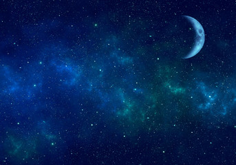 Wall Mural - moon, nebula and stars in night sky. space background.